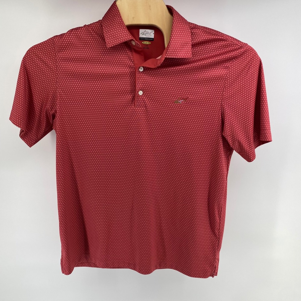 Greg Norman Play Dry Mens Red Geometric Print Golf Polo Shirt Large